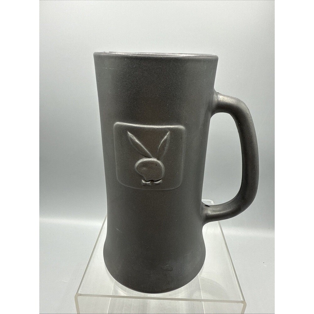 Vintage Playboy Club Bunny Rabbit Logo Matte Black Glass Beer Mug Stein